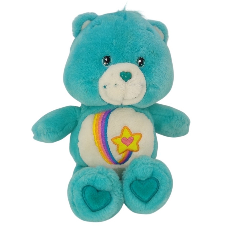 Care Bears Thanks-a-Lot Bear Teal Blue Plush Rainbow Star 2004 10 inch Toy